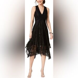 New with tags Taylor Asymmetrical hem lace v neck party dress black